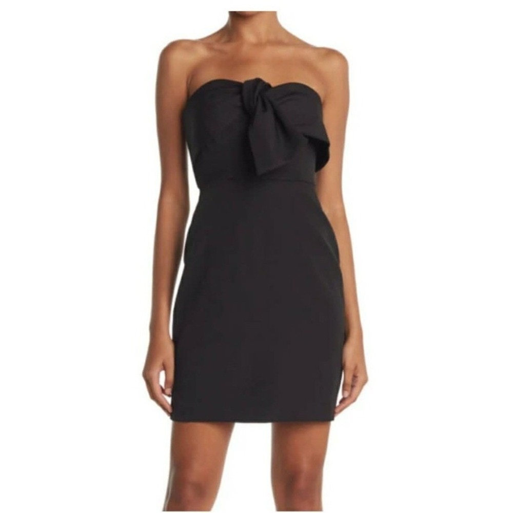 Sam Edelman Size 4 Black Strapless Bow Front Detail Cocktail Mini Sheath Dress